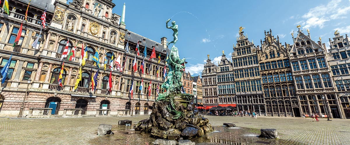 The 16th-century Grote Markt and Brabo Fountain in Antwerp, Belgium